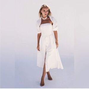 Free People Isley White Cotton Dress with Long Sleeve Shrug